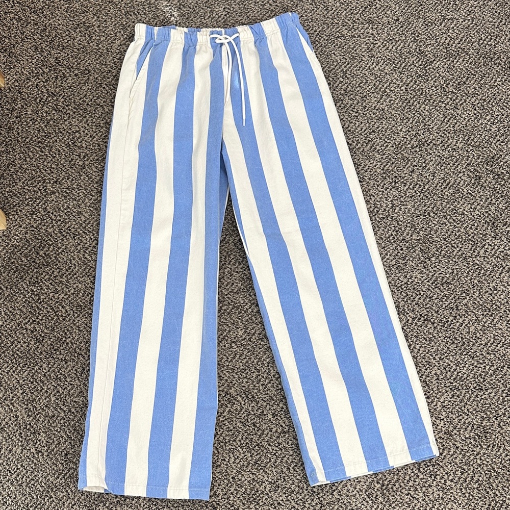 Women’s Blue and White Stripe Drawstring Pants
